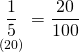 \displaystyle \underset{{(20)}}{\mathop{{\frac{1}{5}}}}\,=\frac{{20}}{{100}}