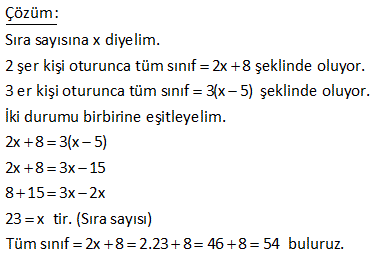 siniftaki sira ogrenci sayisi sorulari